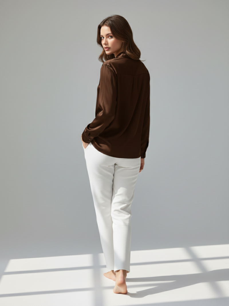 Satin Blouse for Women – Wrinkle-Free, Button-Up Long Sleeve Shirt for Casual to Semi-Formal Wear