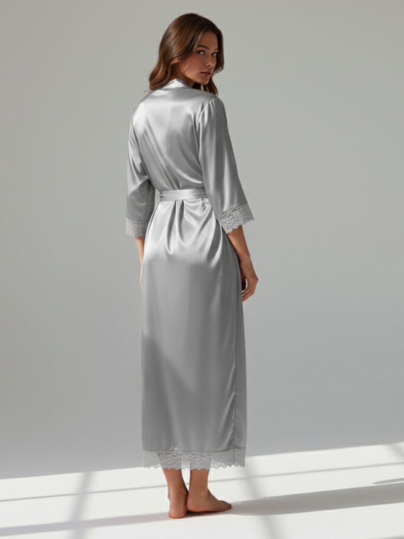 Silk Satin Lace Robes – Bridesmaid and Bride Wedding Long Robe, Elegant Bathrobe and Lingerie Robe for Women