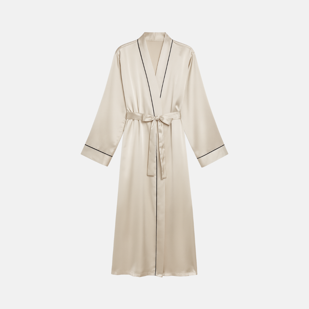 Silk Robe – Long Sleeve V-Neck Belted Silk Robe for Women