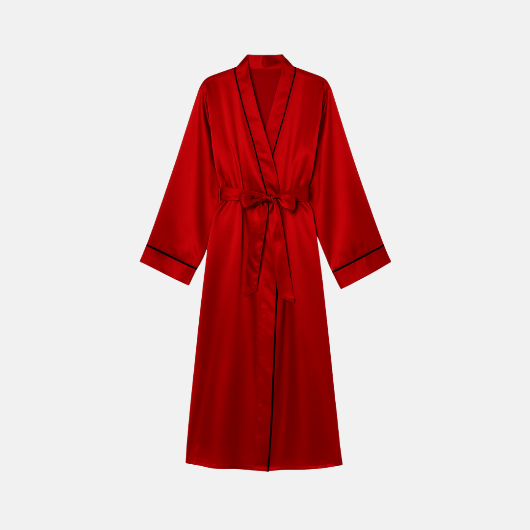 Silk Robe – Long Sleeve V-Neck Belted Silk Robe for Women
