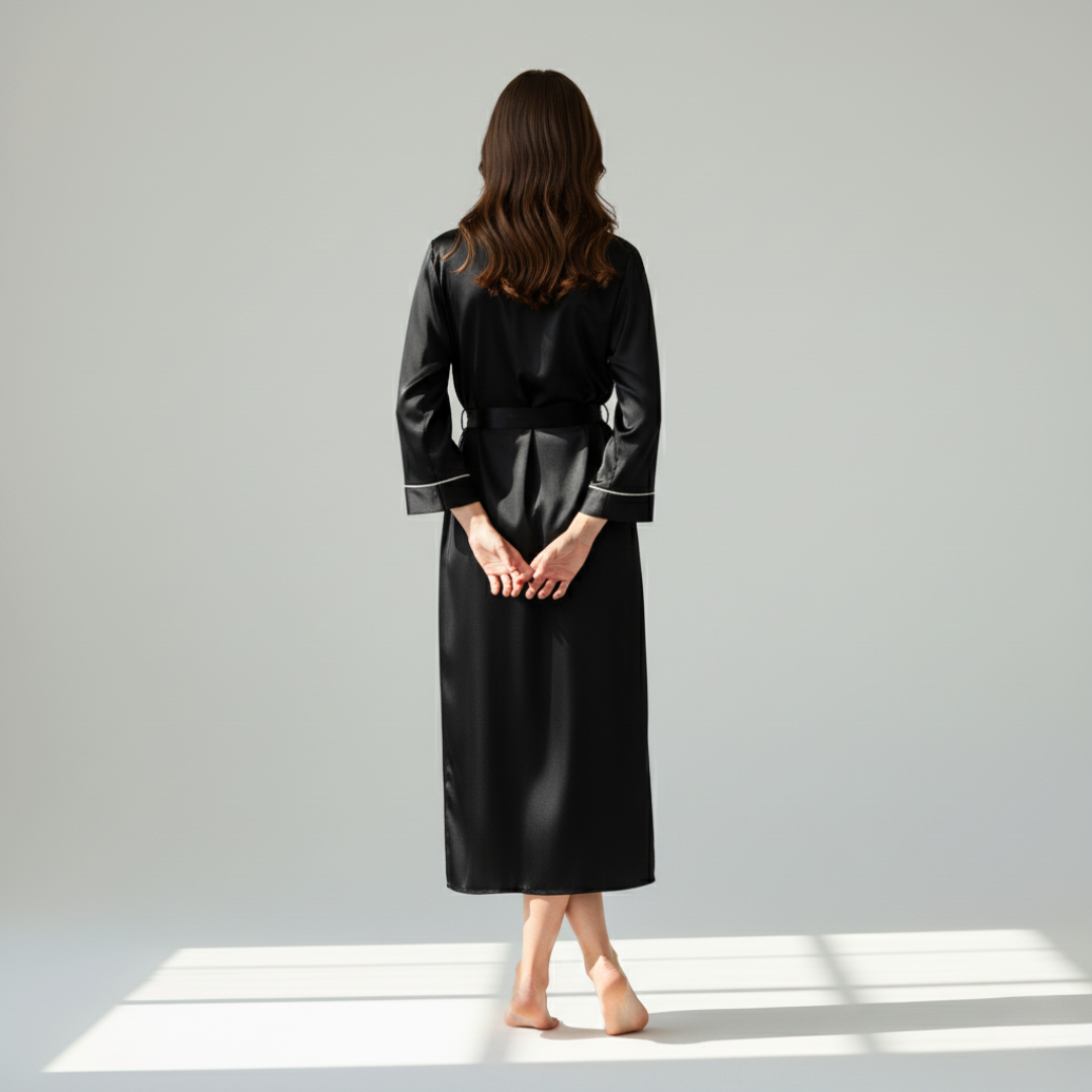 Silk Robe – Long Sleeve V-Neck Belted Silk Robe for Women