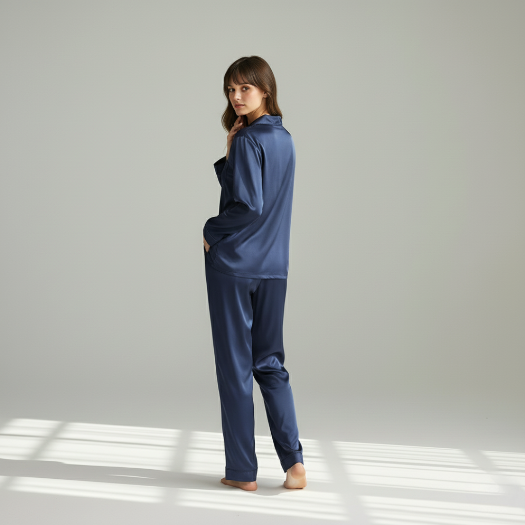 Couple Pajamas – Men's Long Sleeve and Women's Home Wear Set in Ice Silk for Spring and Autumn