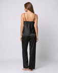 Women's 100% Mulberry Silk Pajama Set – V-Neck Halter Top with Wide-Leg Pants