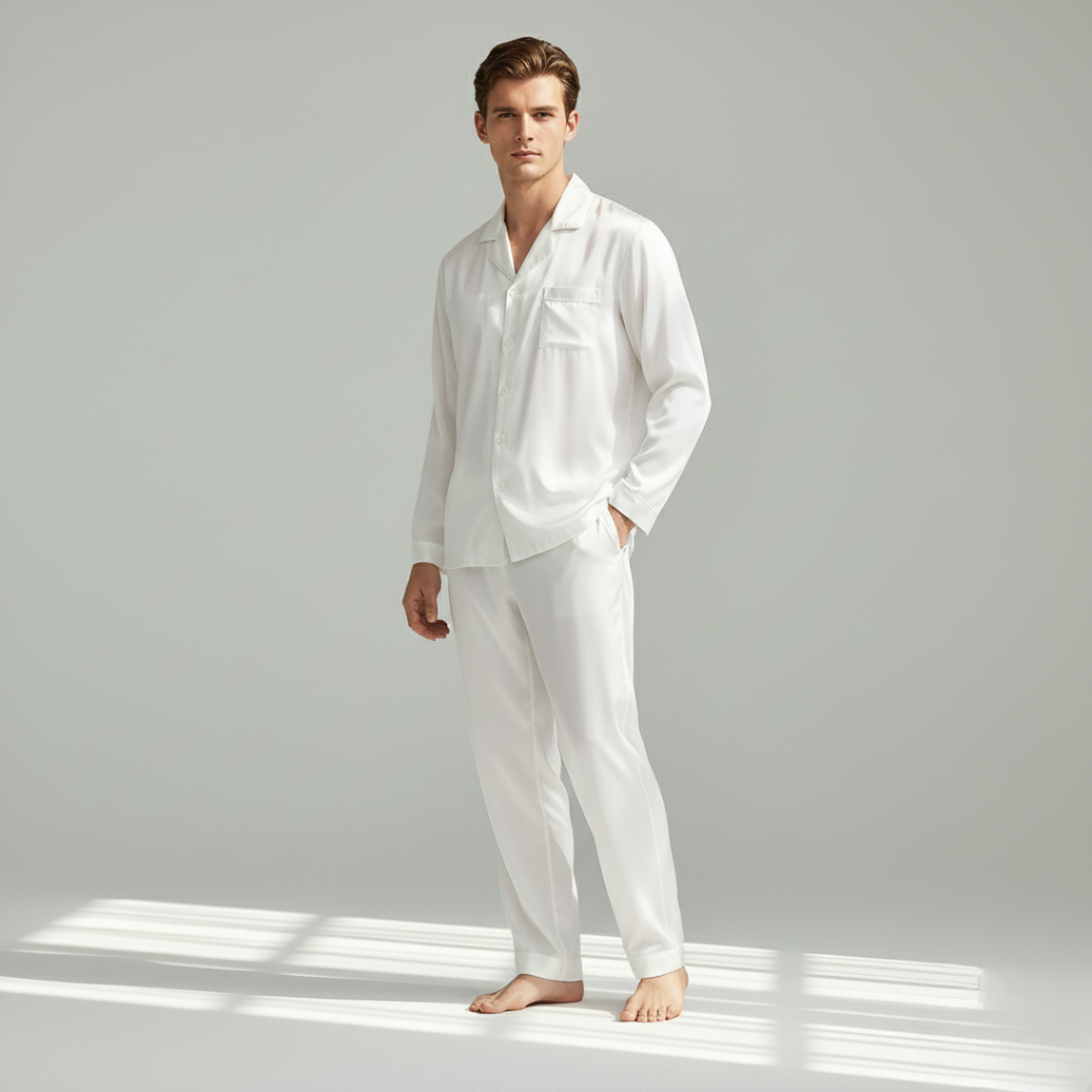 Couple Pajamas – Men's Long Sleeve and Women's Home Wear Set in Ice Silk for Spring and Autumn