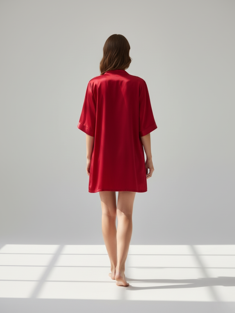 4pcs Elegant Silk Pajama Set for Women - Robe, Bralette, Shorts & Pants