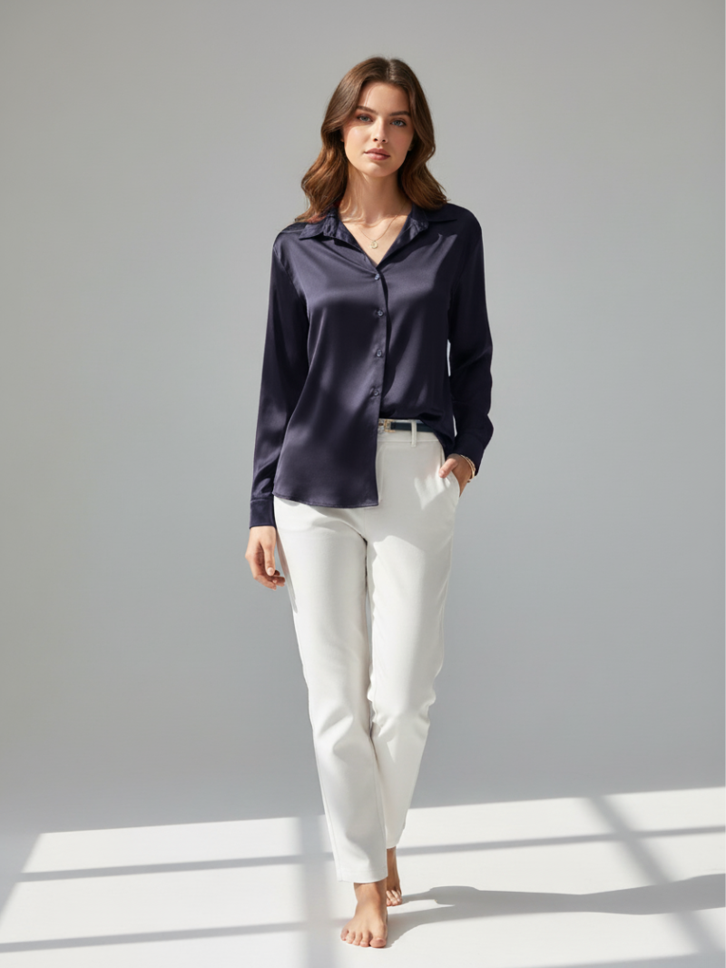 Satin Blouse for Women – Wrinkle-Free, Button-Up Long Sleeve Shirt for Casual to Semi-Formal Wear