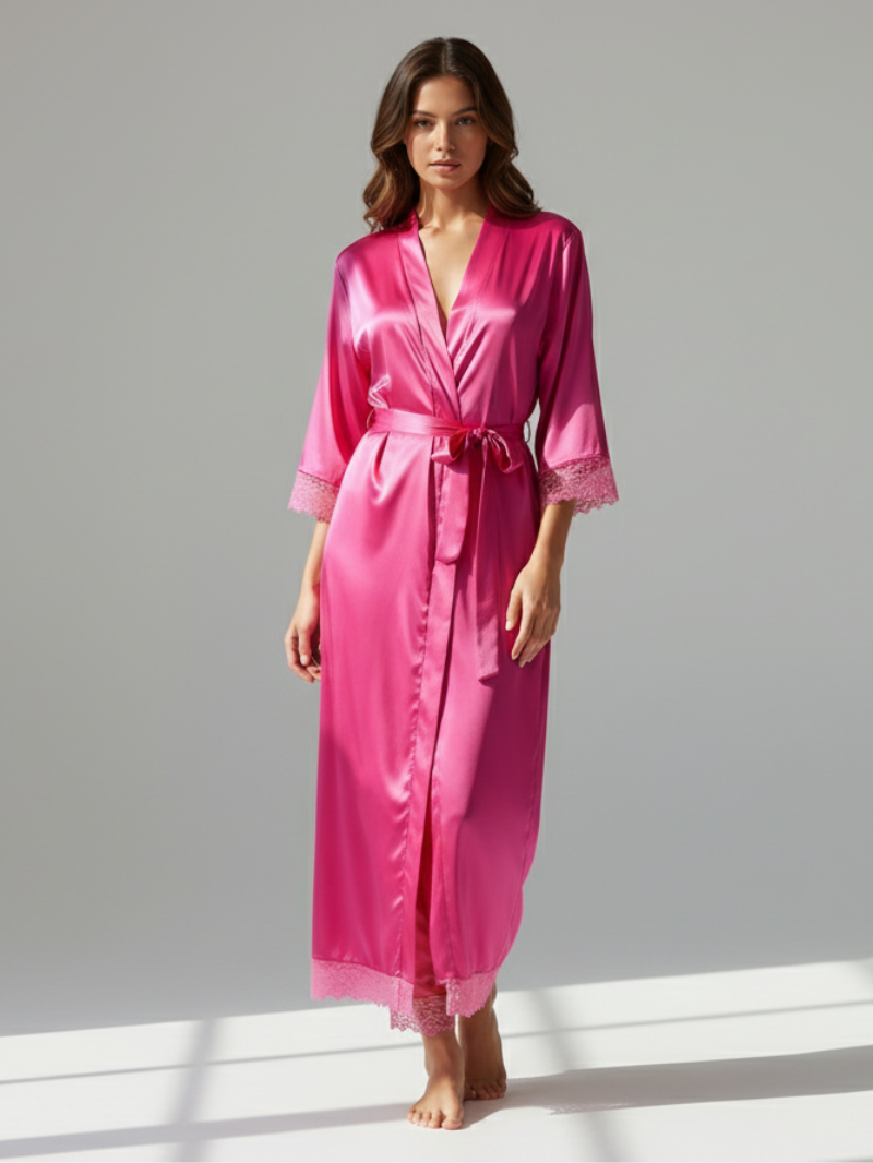 Silk Satin Lace Robes – Bridesmaid and Bride Wedding Long Robe, Elegant Bathrobe and Lingerie Robe for Women