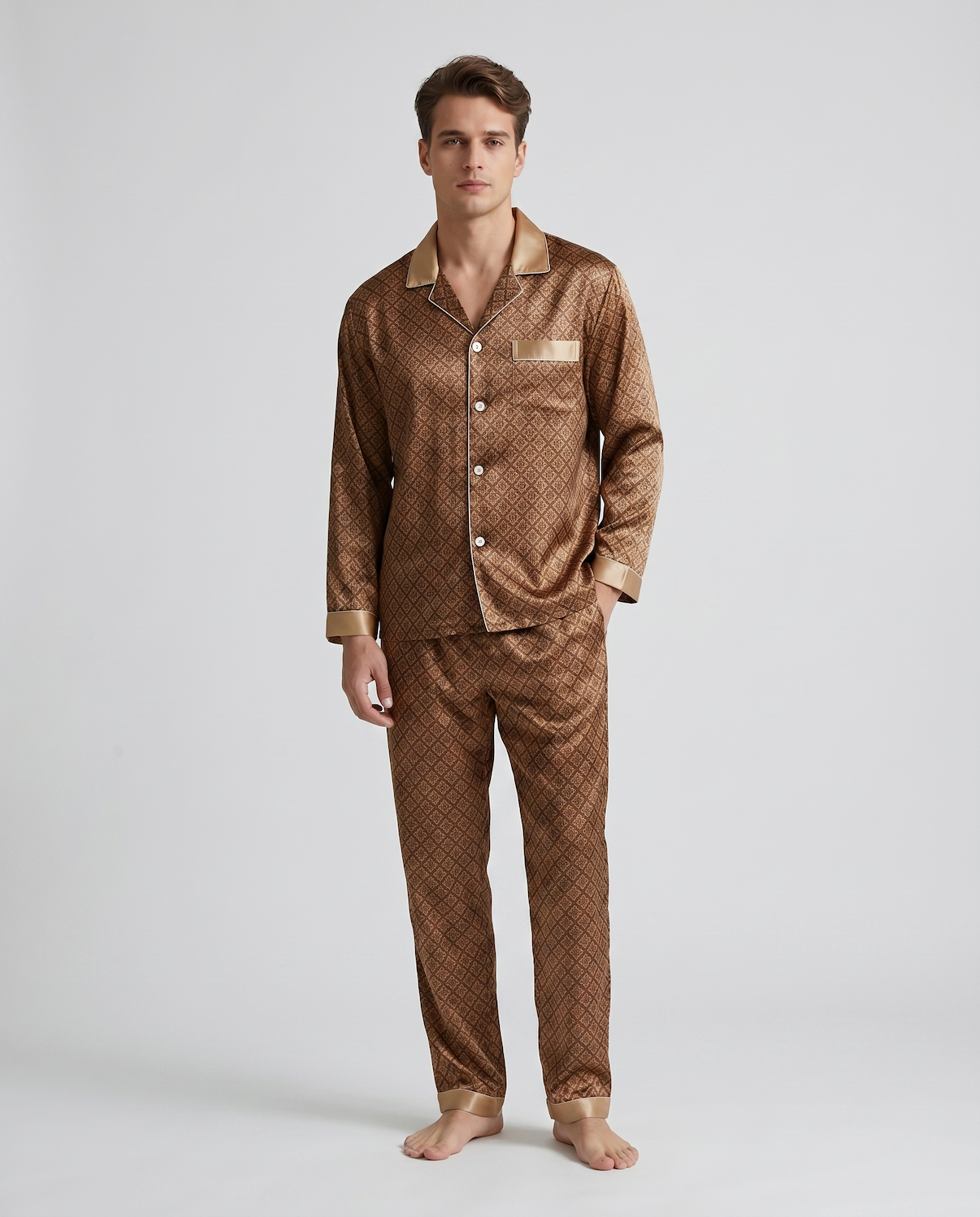 silk night dress for man Men Pajamas Set Winter Sleepwear For Man Shirt Long... From Shewang04, Rs.2,278.12