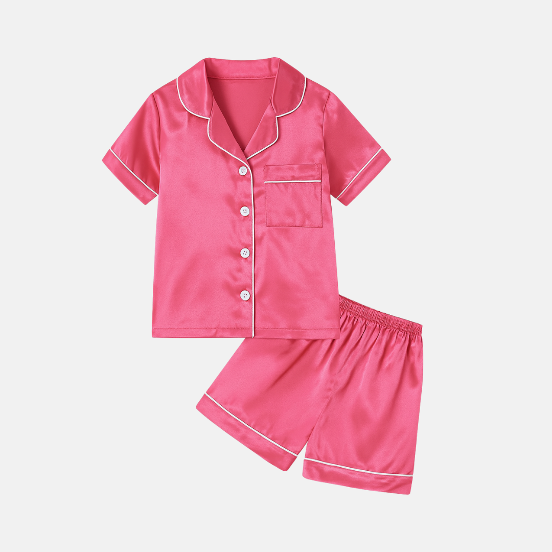 Kids’ Satin Pajama Set – Short Sleeve Summer Sleepwear with Silky Soft Comfort