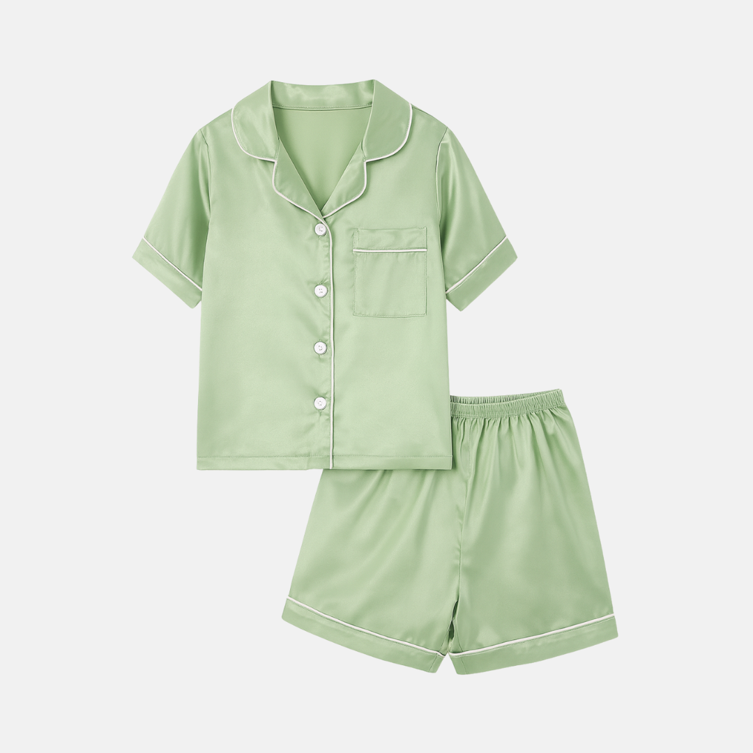 Kids’ Satin Pajama Set – Short Sleeve Summer Sleepwear with Silky Soft Comfort