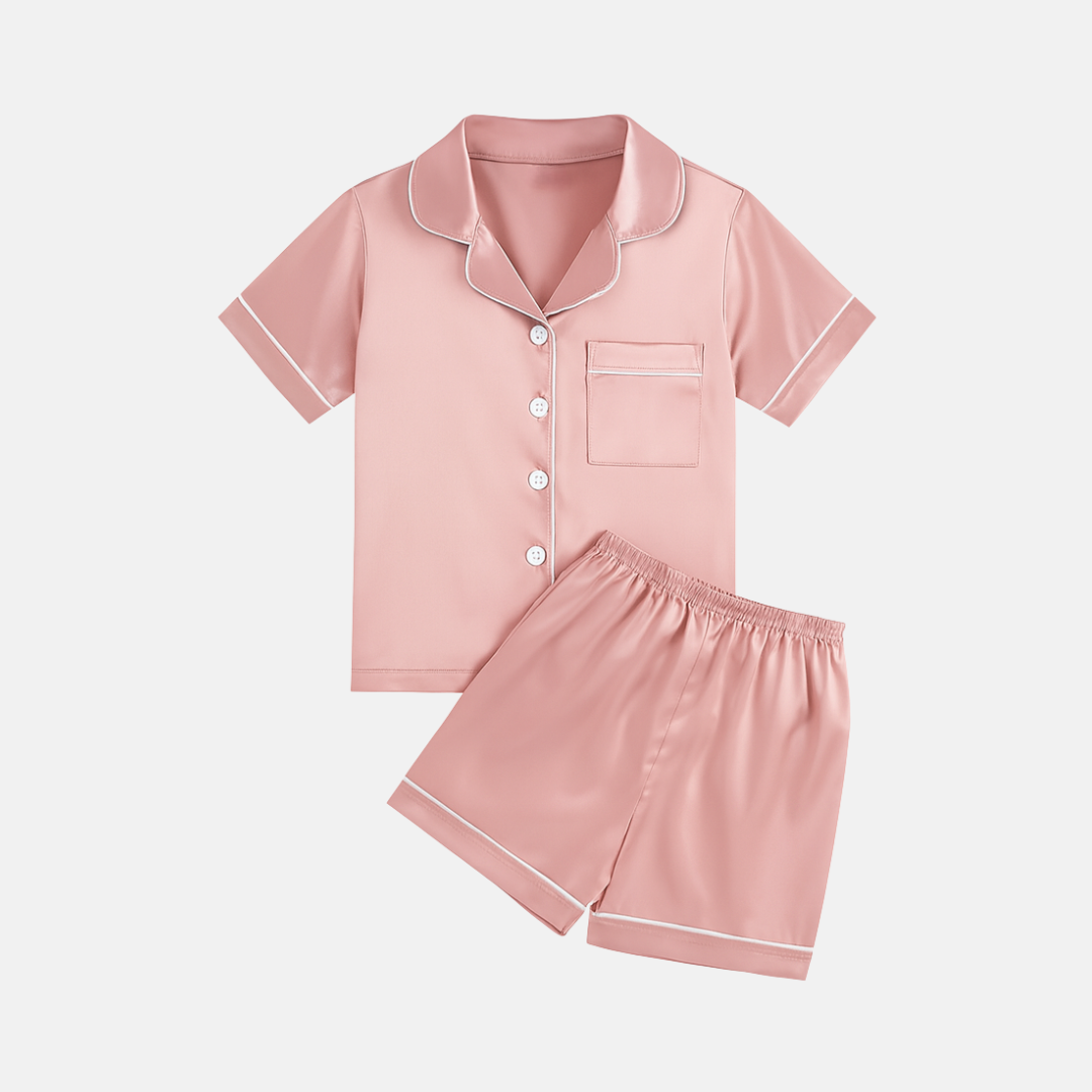 Kids’ Satin Pajama Set – Short Sleeve Summer Sleepwear with Silky Soft Comfort