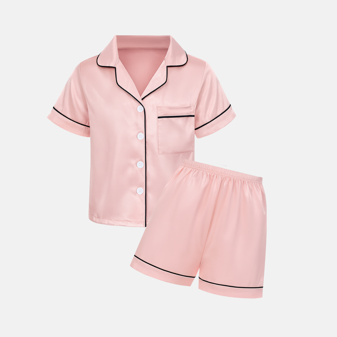 Kids’ Satin Pajama Set – Short Sleeve Summer Sleepwear with Silky Soft Comfort