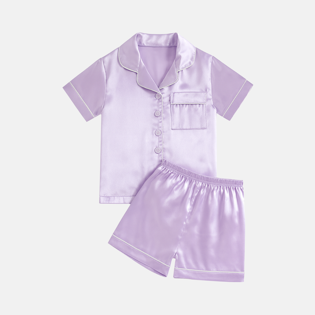Kids’ Satin Pajama Set – Short Sleeve Summer Sleepwear with Silky Soft Comfort