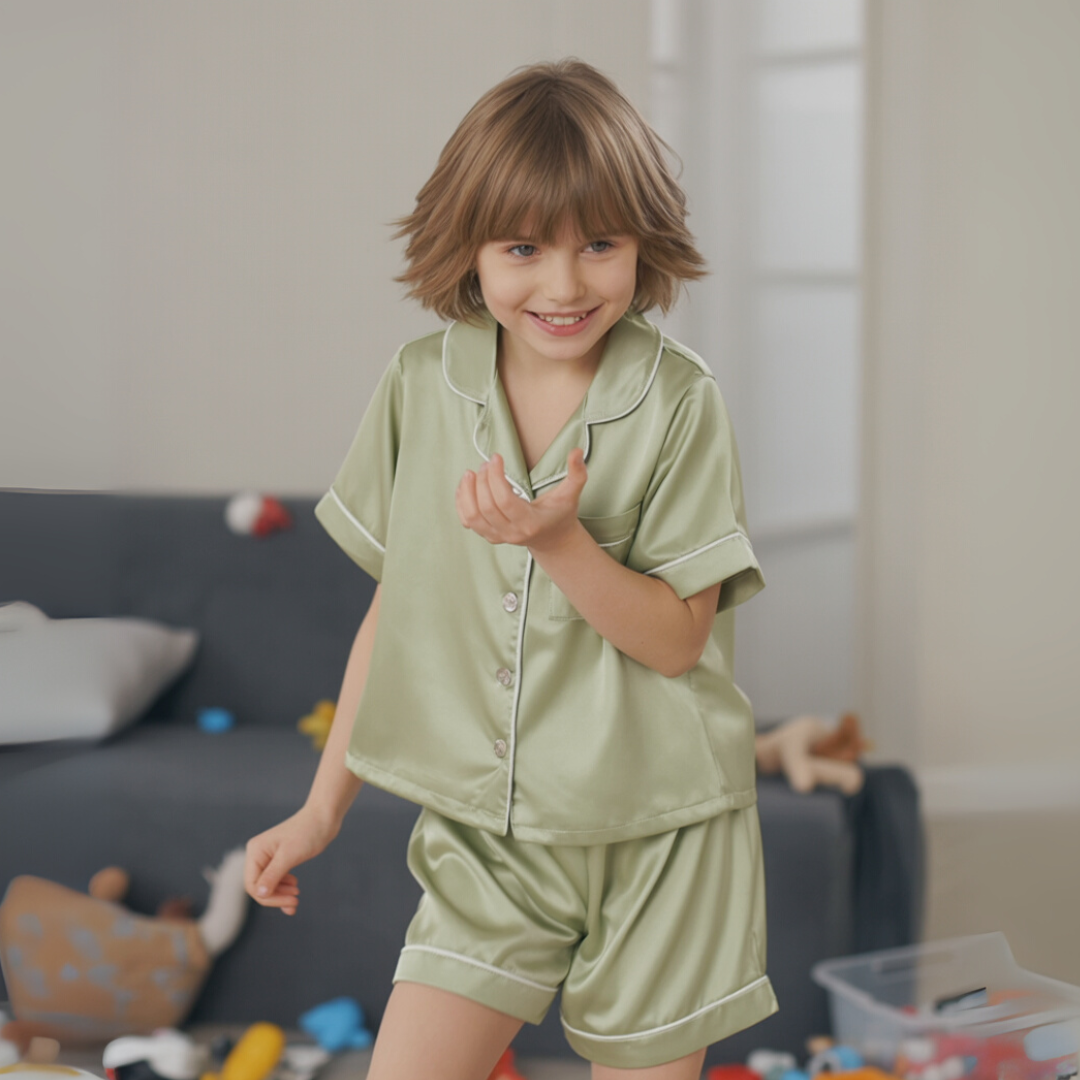 Kids’ Satin Pajama Set – Short Sleeve Summer Sleepwear with Silky Soft Comfort