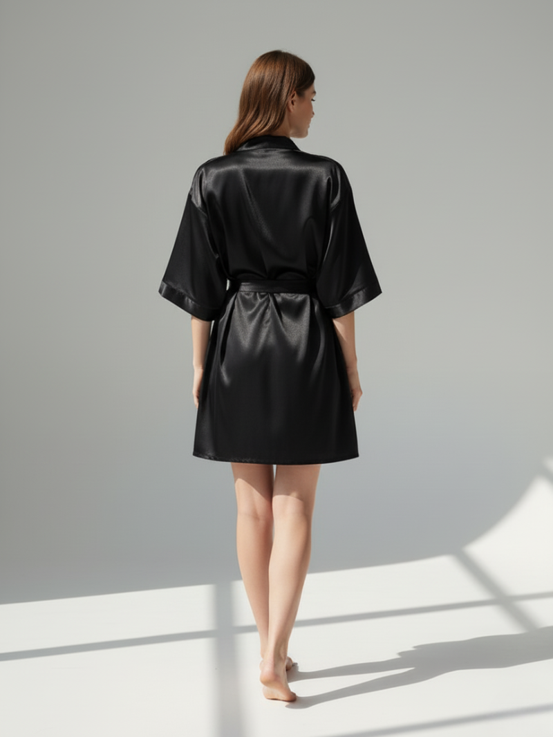 4pcs Elegant Silk Pajama Set for Women - Robe, Bralette, Shorts & Pants