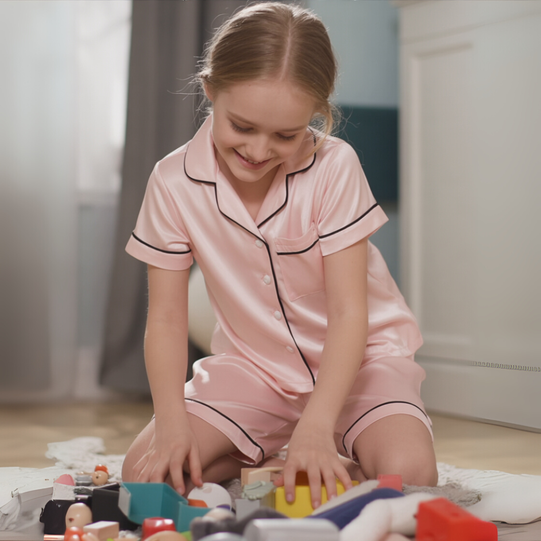 Kids’ Satin Pajama Set – Short Sleeve Summer Sleepwear with Silky Soft Comfort