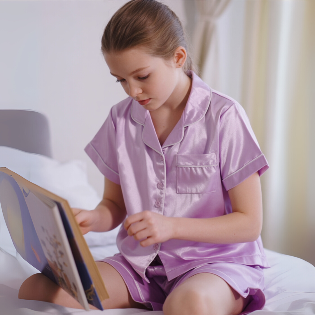Kids’ Satin Pajama Set – Short Sleeve Summer Sleepwear with Silky Soft Comfort