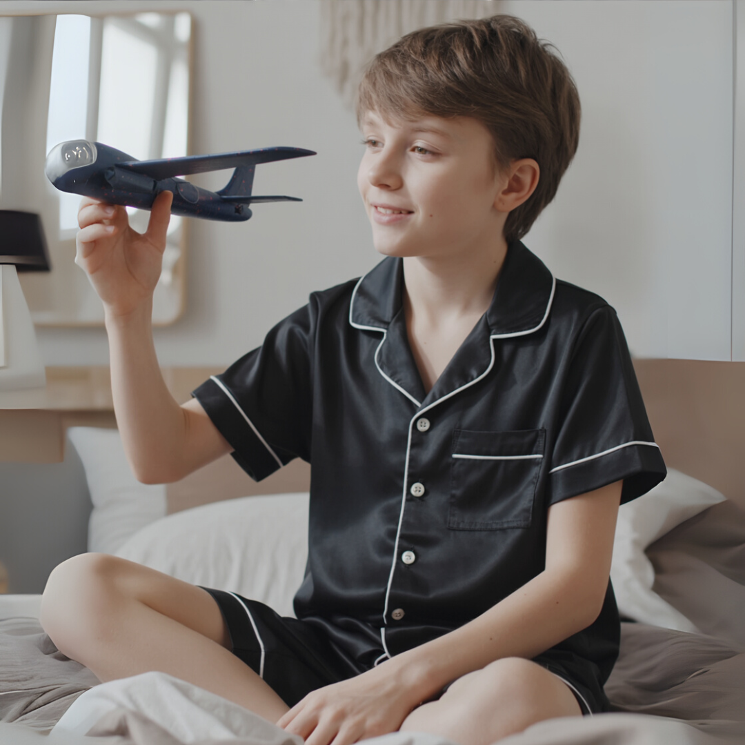 Kids’ Satin Pajama Set – Short Sleeve Summer Sleepwear with Silky Soft Comfort