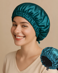 Double-Sided Silk Sleeping Cap for Women – Elastic Hair Care and Shower Cap with Button