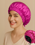 Double-Sided Silk Sleeping Cap for Women – Elastic Hair Care and Shower Cap with Button