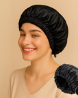 Double-Sided Silk Sleeping Cap for Women – Elastic Hair Care and Shower Cap with Button