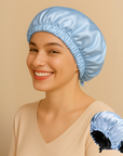 Double-Sided Silk Sleeping Cap for Women – Elastic Hair Care and Shower Cap with Button