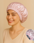 Double-Sided Silk Sleeping Cap for Women – Elastic Hair Care and Shower Cap with Button