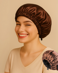 Double-Sided Silk Sleeping Cap for Women – Elastic Hair Care and Shower Cap with Button