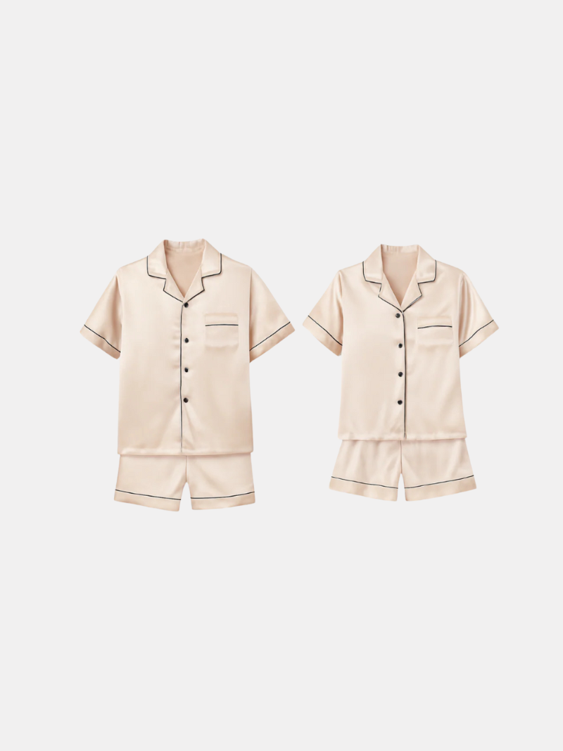 Ice Silk Satin Pajamas for Couples – Short-Sleeved Sleepwear for Women and Men
