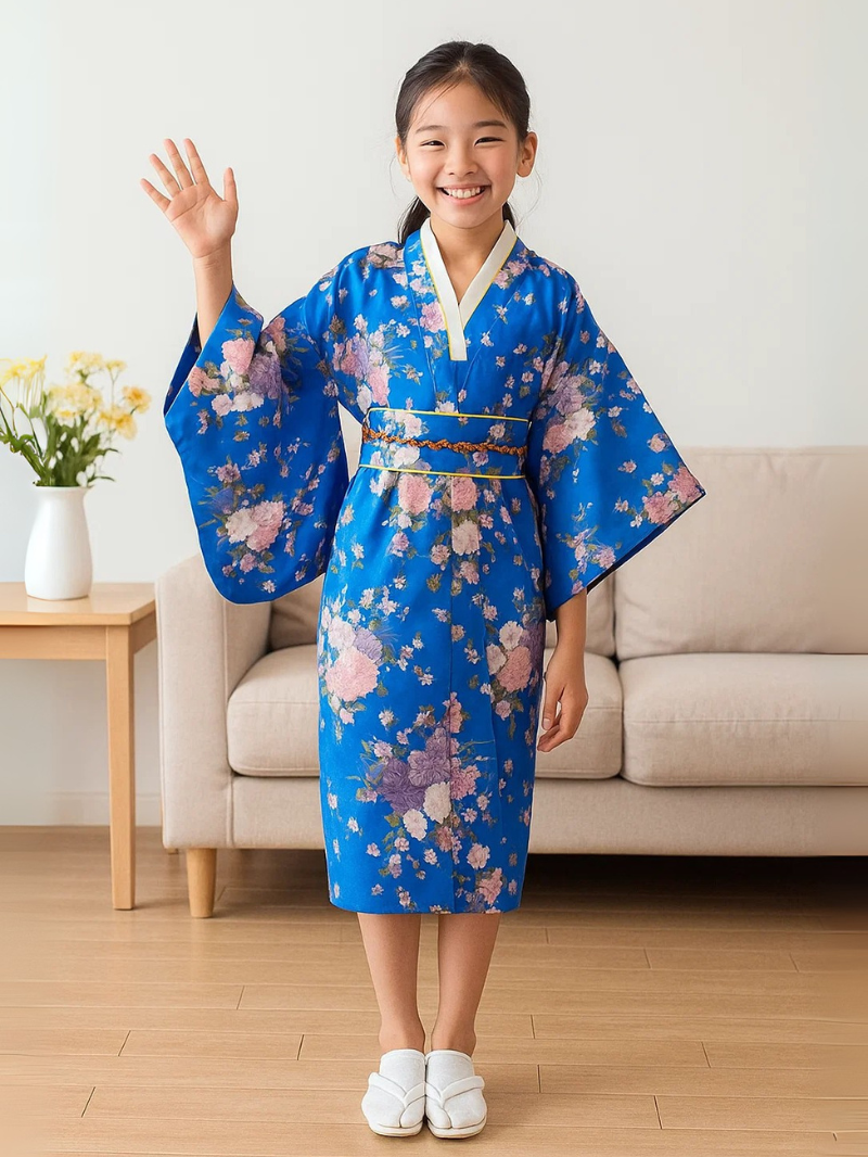 Elegant Dress for Girls – Traditional Floral Print Long Robe with Belt