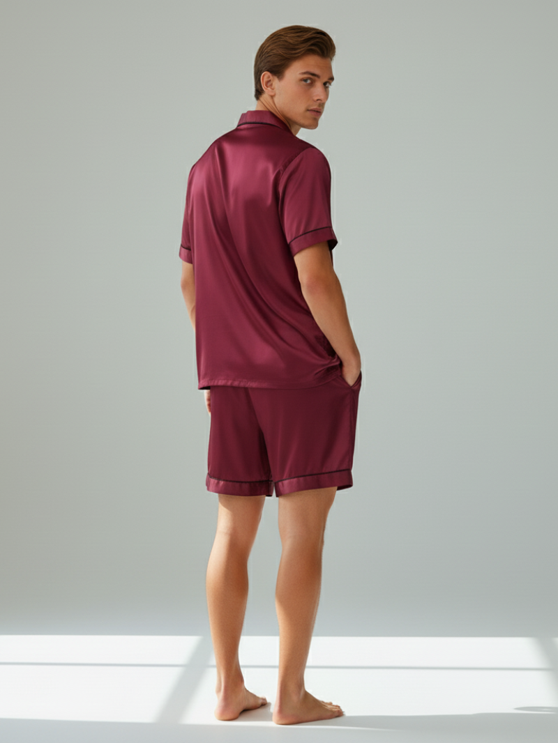 Ice Silk Satin Pajamas for Couples – Short-Sleeved Sleepwear for Women and Men