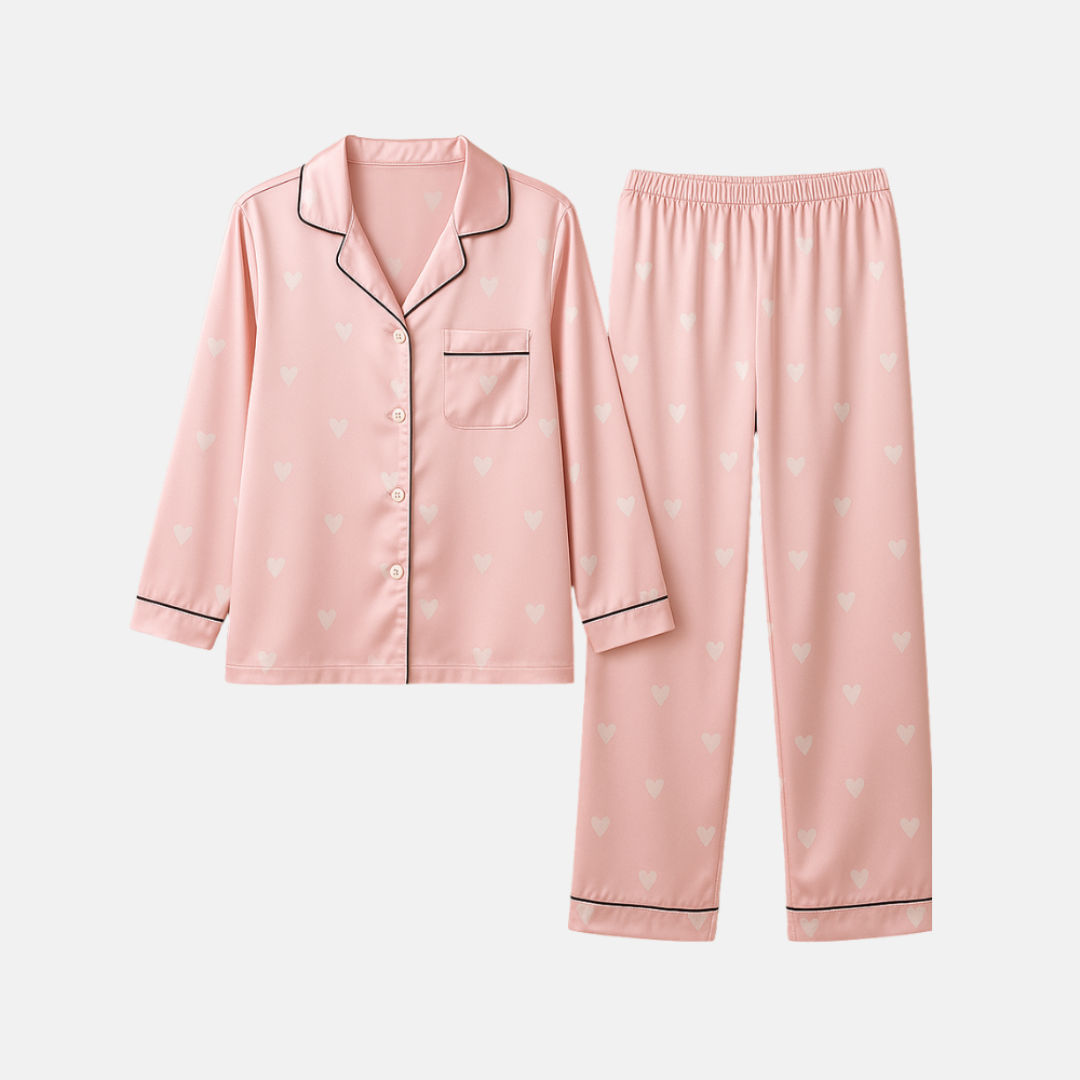 Women's Ice Silk Pajama Set – Summer Long Sleeve & Pants Loungewear in Imitation Silk