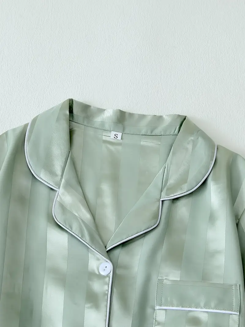 2 Sets Women's Striped Silk Casual Pajama Set Short Sleeve Top & Shorts