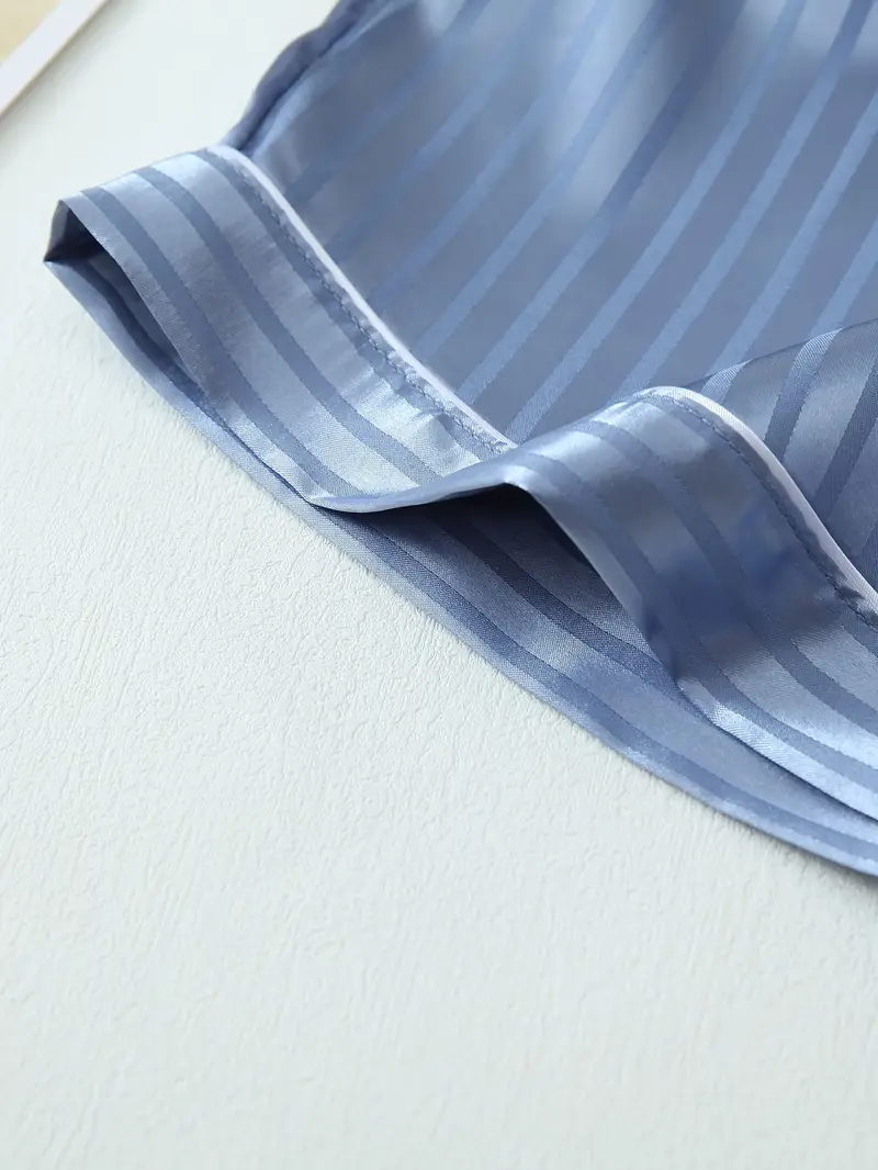 2 Sets Women's Striped Silk Casual Pajama Set Short Sleeve Top & Shorts