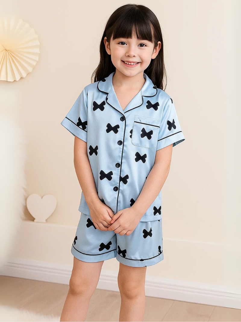 Children’s Silk Pajama Set – Short-Sleeved Homewear for Girls