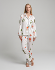 Women's Ice Silk Pajama Set – Summer Long Sleeve & Pants Loungewear in Imitation Silk