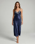 Arabella Faux Silk Maxi Nightgown – Elegant Lace Trim Sleepwear for Women