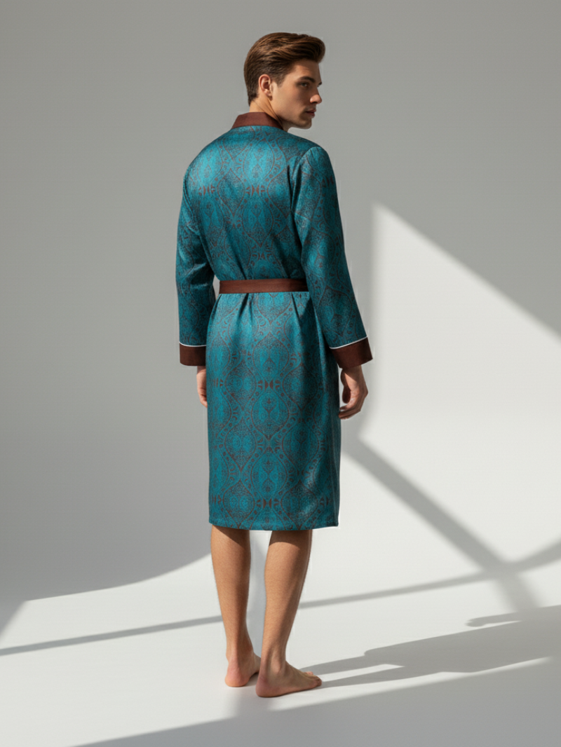 Men’s Silk-Like Robe – Luxurious Paisley Pattern Sleepwear
