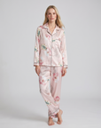 Women's Ice Silk Pajama Set – Summer Long Sleeve & Pants Loungewear in Imitation Silk