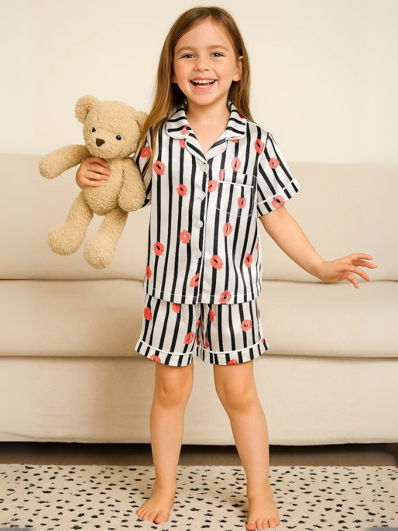 Children’s Silk Pajama Set – Short-Sleeved Homewear for Girls