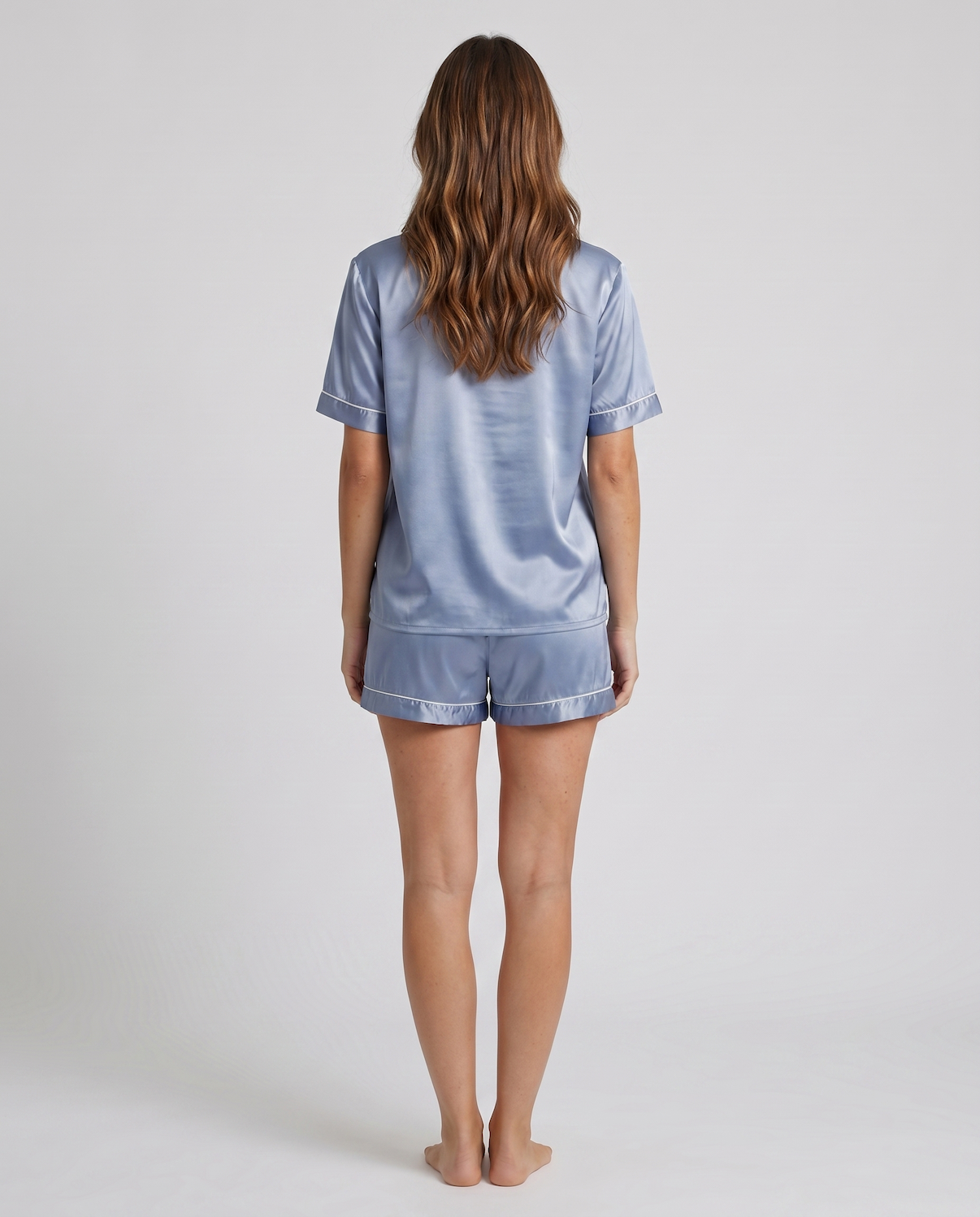 Ice Silk Satin Pajamas for Couples – Short-Sleeved Sleepwear for Women