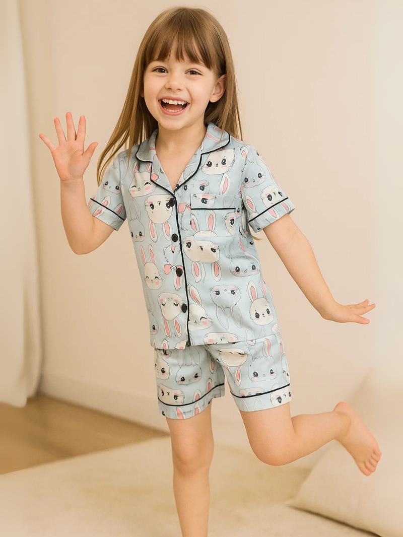 Children’s Silk Pajama Set – Short-Sleeved Homewear for Girls