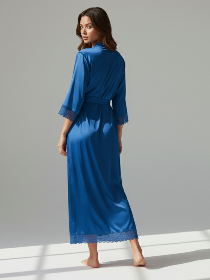 Silk Satin Lace Robes – Bridesmaid and Bride Wedding Long Robe, Elegant Bathrobe and Lingerie Robe for Women