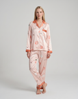 Women's Ice Silk Pajama Set – Summer Long Sleeve & Pants Loungewear in Imitation Silk