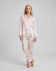 Women's Ice Silk Pajama Set – Summer Long Sleeve & Pants Loungewear in Imitation Silk