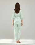 Women’s 100% Mulberry Silk Pajama Set – Lace Trim Long Sleeve with Belt