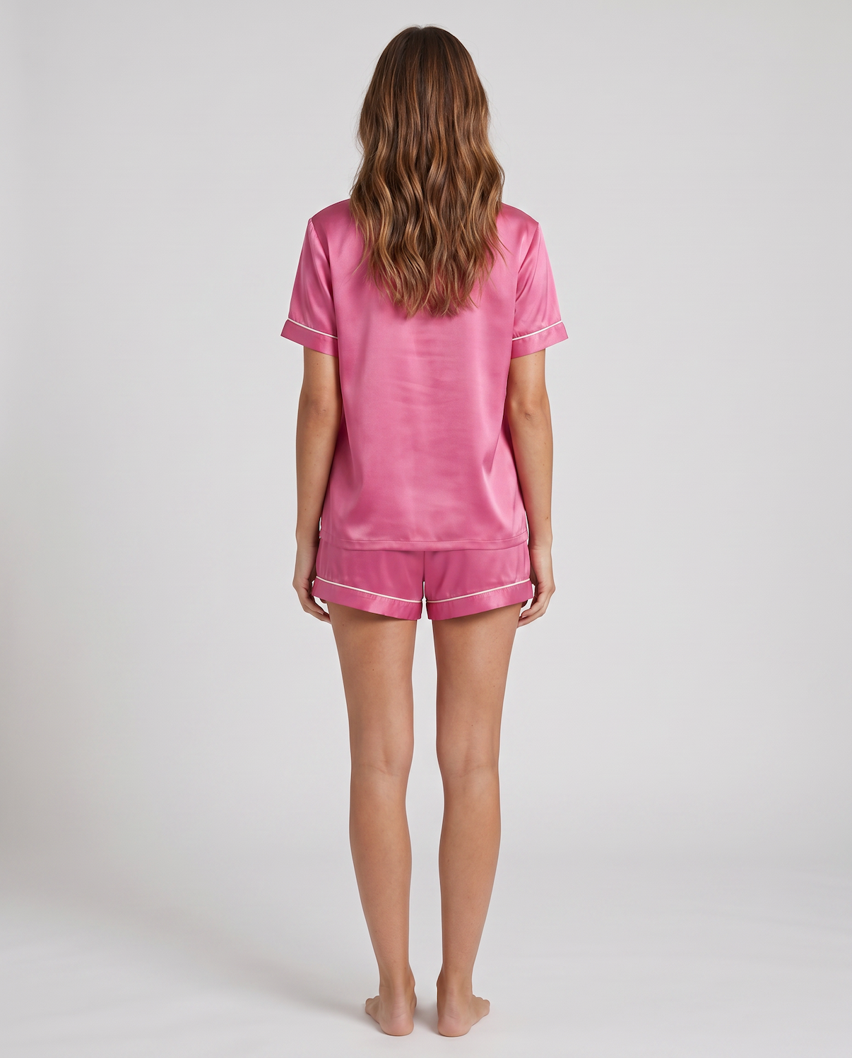 Ice Silk Satin Pajamas for Couples – Short-Sleeved Sleepwear for Women