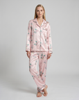 Women's Ice Silk Pajama Set – Summer Long Sleeve & Pants Loungewear in Imitation Silk