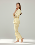Women’s 100% Mulberry Silk Pajama Set – Lace Trim Long Sleeve with Belt