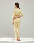 Women’s 100% Mulberry Silk Pajama Set – Lace Trim Long Sleeve with Belt
